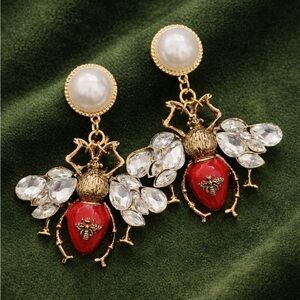 Vintage Luxury Elegant Red Gold Bee Earrings